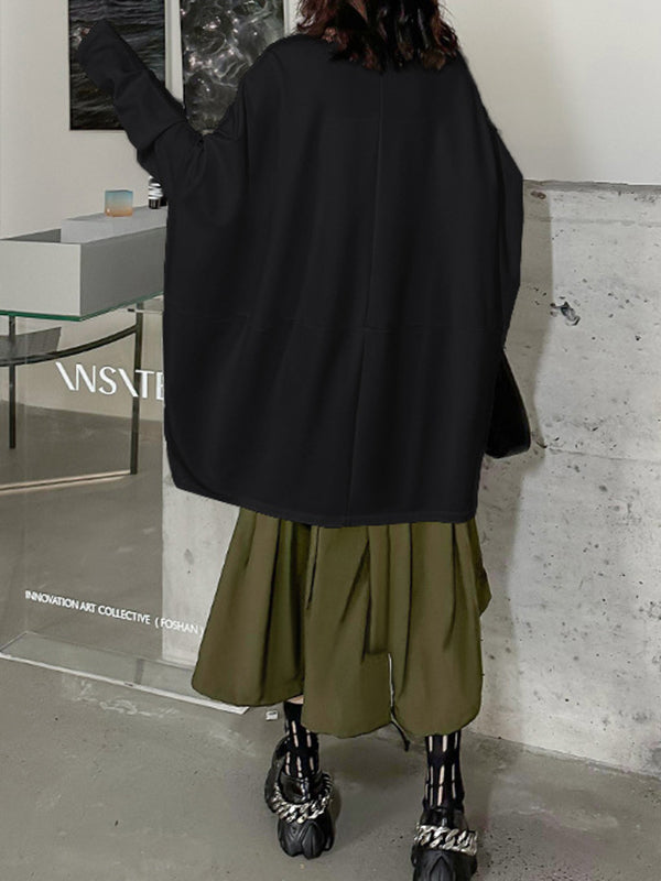 Batwing Sleeves Long Sleeves Solid Color Round-neck T-Shirts Tops