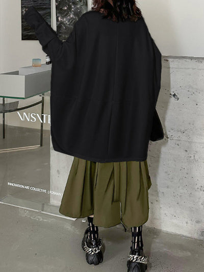 Batwing Sleeves Long Sleeves Solid Color Round-neck T-Shirts Tops