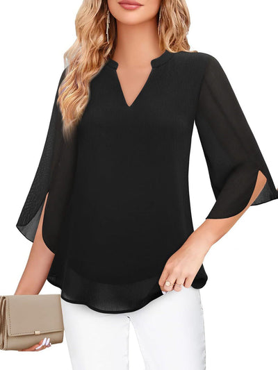 Half Sleeves Loose Solid Color V-Neck Blouses&Shirts Tops
