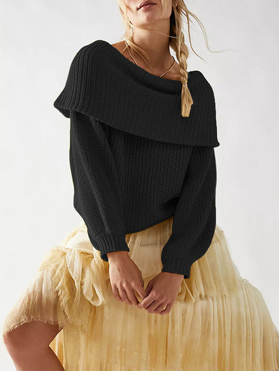 Long Sleeves Loose Solid Color Split-Joint Round-Neck Sweater Tops