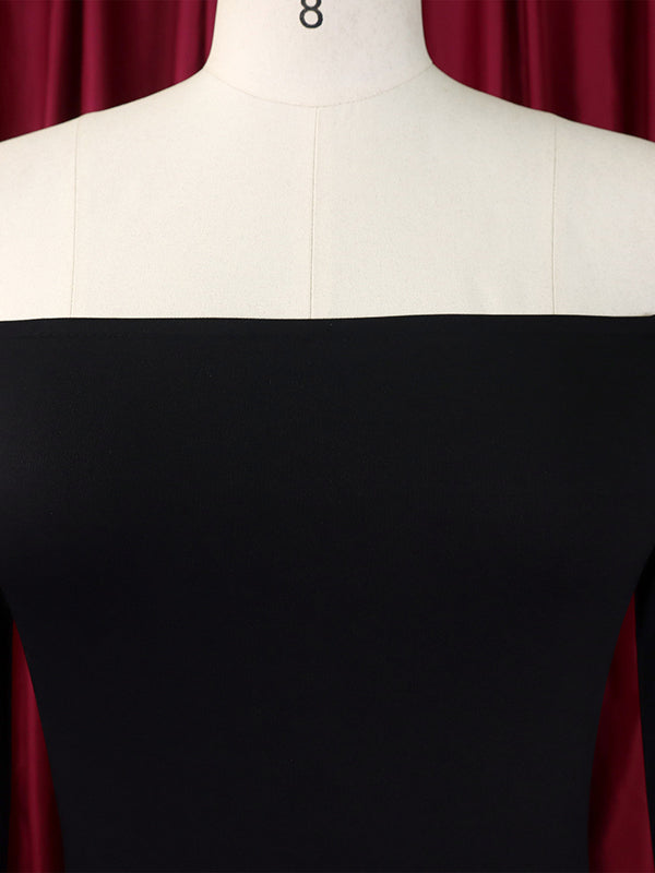 Bodycon Flared Sleeves Falbala Solid Color Split-side Off-the-shoulder Maxi Dresses