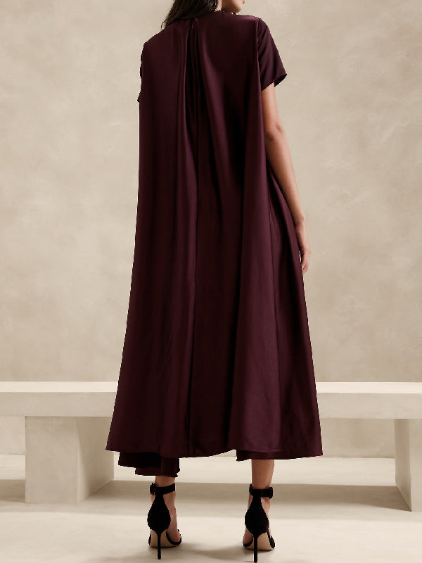 Loose Short Sleeves Pockets Solid Color Round-Neck Maxi Dresses