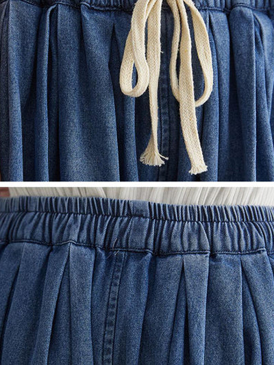 Casual Loose Drawstring Wide Legs Jean Pants