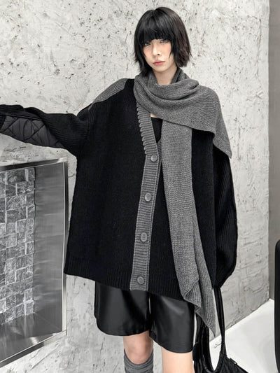 Long Sleeves Loose Buttoned Contrast Color Reversible Split-Joint Collarless Cardigan Tops Outerwear