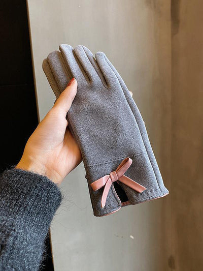 Bow-Embellished Split-Joint Gloves