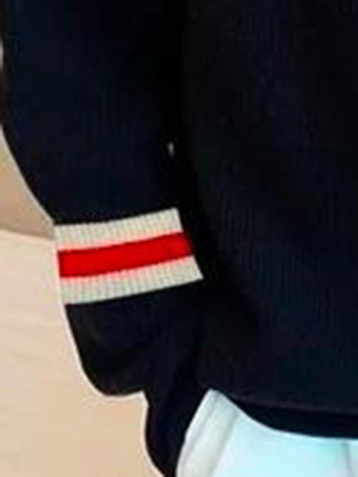 Long Sleeves Loose Split-Joint Striped High Neck Sweater Tops