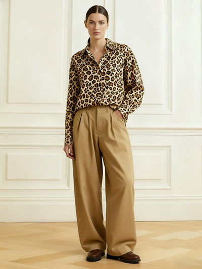 Long Sleeves Buttoned Leopard Lapel Blouses&Shirts Tops