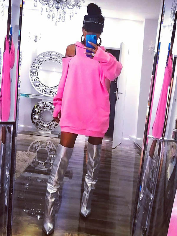 Stylish Off-The-Shoulder Letter Print Loose Hoodies&Sweatshirts Tops