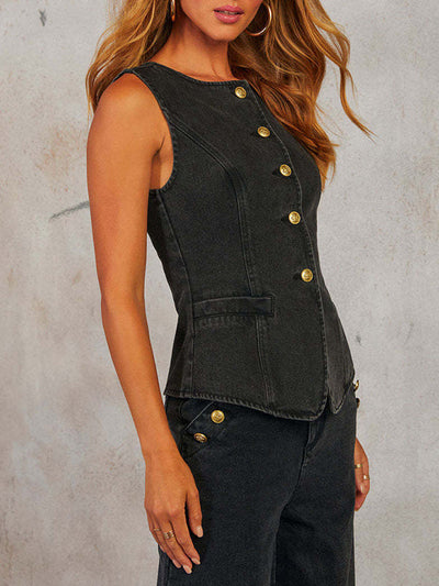 Sleeveless Split-Joint Round-Neck Vest Top