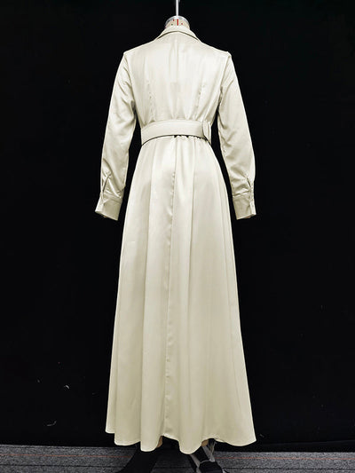 Long Sleeves Loose No Belt Solid Color Notched Collar Maxi Dresses