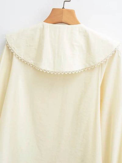 Loose Puff Sleeves Pleated See-Through Solid Color Split-Joint Peter Pan Collar Blouses&Shirts Tops