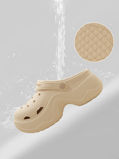 Hollow Round Cut Crocs Platform Shoes Sandals