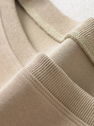 Long Sleeves Loose Solid Color Split-Joint Round-Neck Sweatshirt Tops