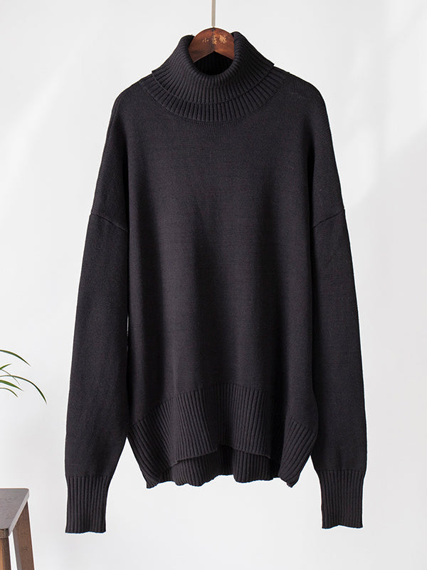 Long Sleeves Loose Solid Color High Neck Knitwear Pullovers Sweater Sweater Tops