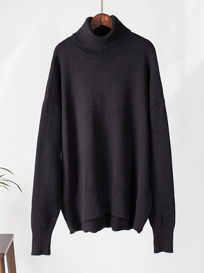 Long Sleeves Loose Solid Color High Neck Knitwear Pullovers Sweater Sweater Tops