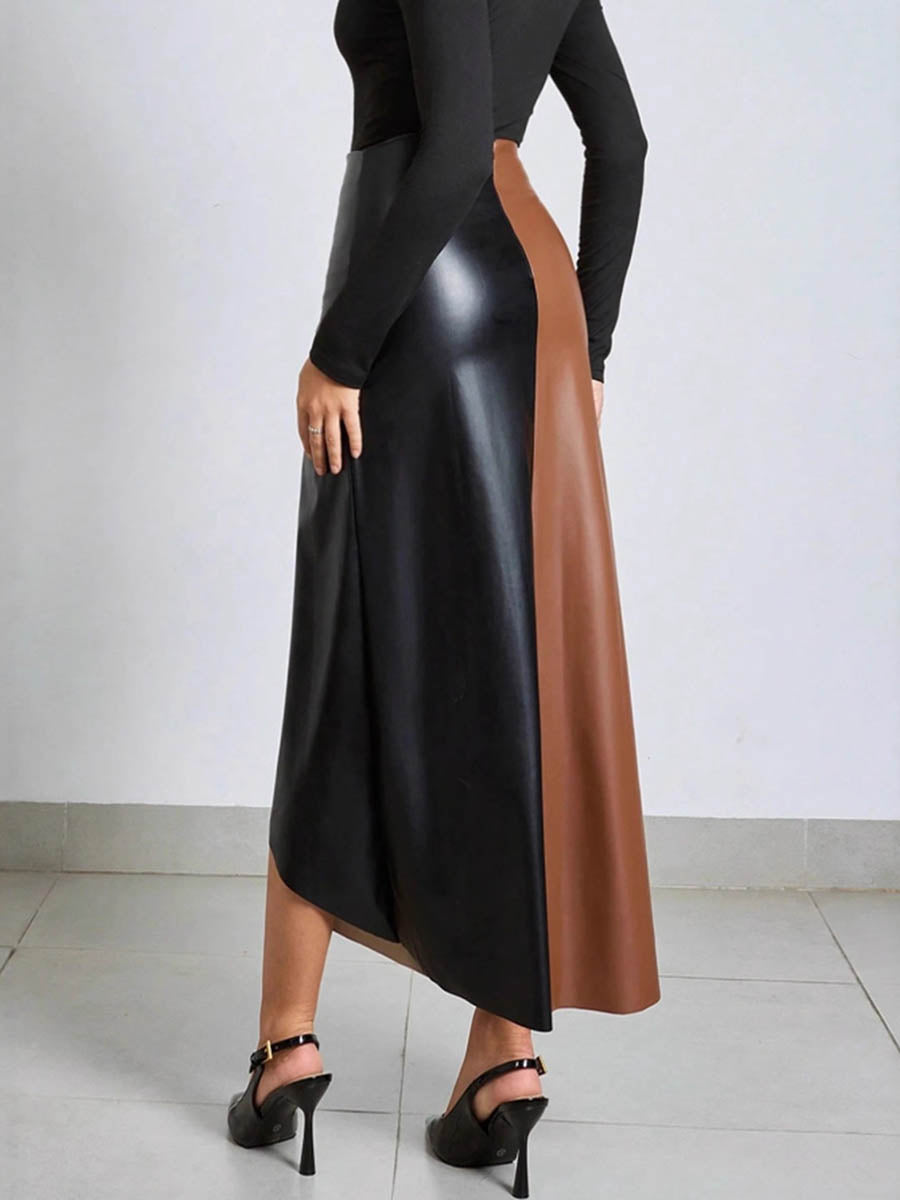 Irregularity Skinny Asymmetric Contrast Color Split-Joint Split-Side Skirts Bottoms