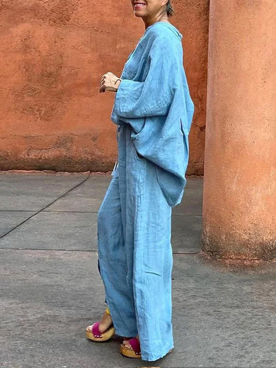 Loose Wide Leg Drawstring Solid Color Split-Front Split-Joint Pants Trousers