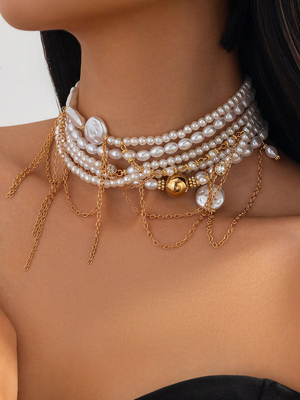 Geometric Layered Tasseled Necklaces Accessories