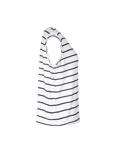 Loose Short Sleeves Split-Joint Striped Round-Neck T-Shirts