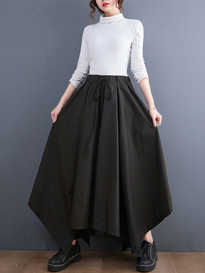 Cropped A-Line Drawstring Solid Color Pants Culotte