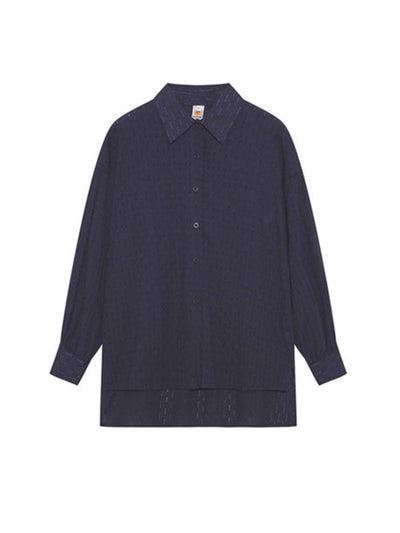 High-Low Long Sleeves Buttoned Jacquard Solid Color Lapel Shirts Top +Shorts Bottom Two Pieces Set