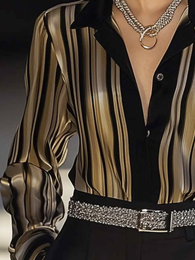 Long Sleeves Buttoned Striped Lapel Blouses&Shirts Tops