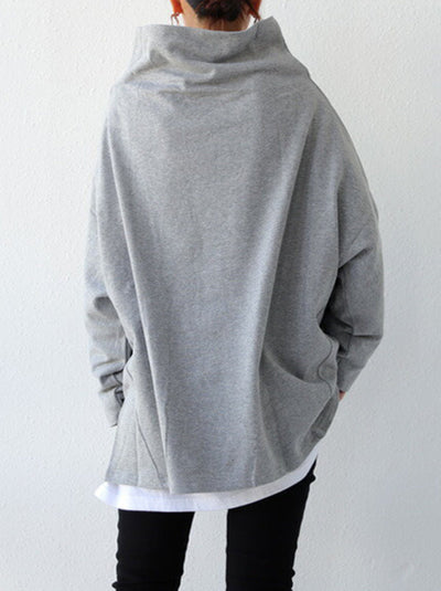 Urban Black&Gray High-Neck Long Sleeve Oversize T-Shirt