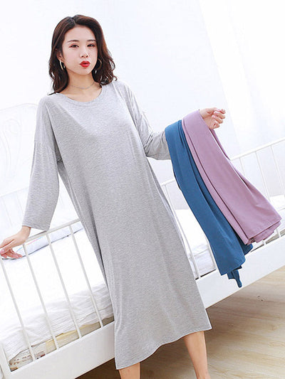 Modal Long Sleeve Split-Side Loose Pajamas Dress