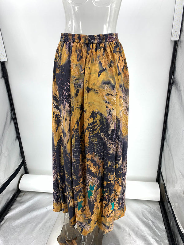 Loose Wrap Contrast Color Flower Print Skirts Bottoms