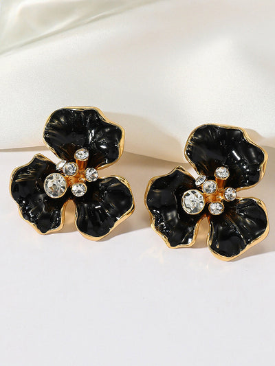Flower Shape Rhine Stones Earrings Accessories