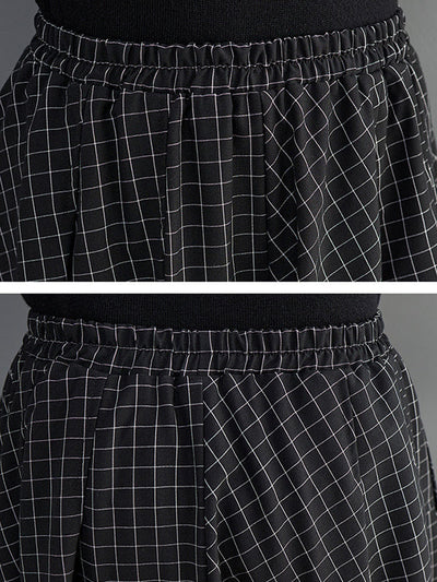 Loose Irregular Clipping Plaid Asymmetric Elasticity Skirts Bottoms