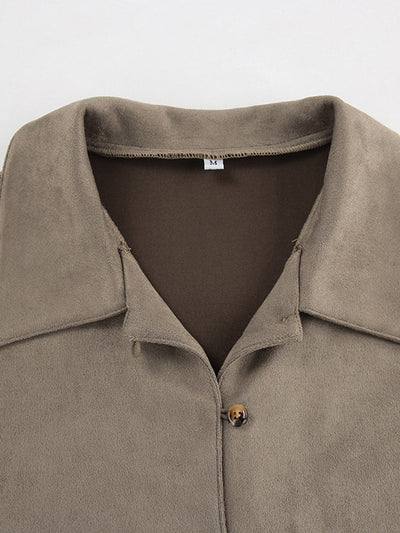 Long Sleeves Loose Buttoned Solid Color Split-Joint Lapel Blouses&Shirts Tops Outerwear