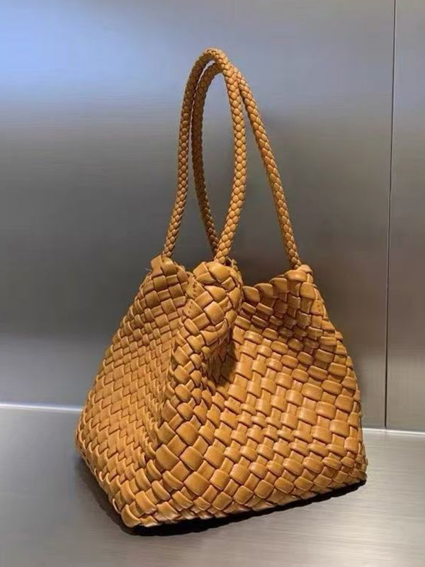 Solid Color Split-Joint Woven Bags Handbags