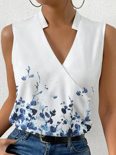 Loose Plus Size Flower Print Split-Joint V-Neck Vest Top