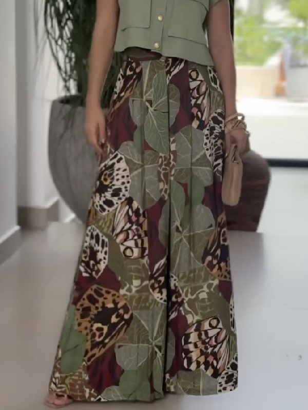 High Waisted Wide Leg Printed Pants