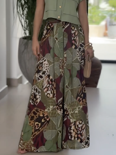 High Waisted Wide Leg Printed Pants