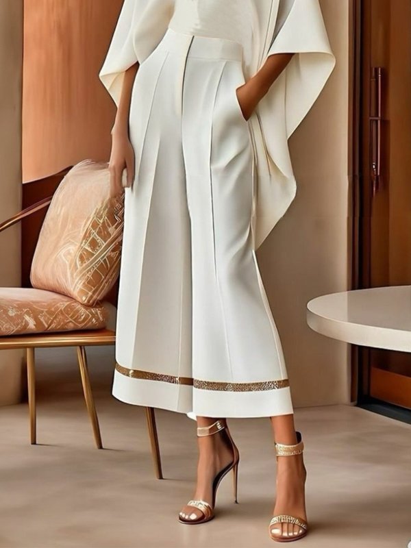 Wide Leg Pockets Solid Color Pants