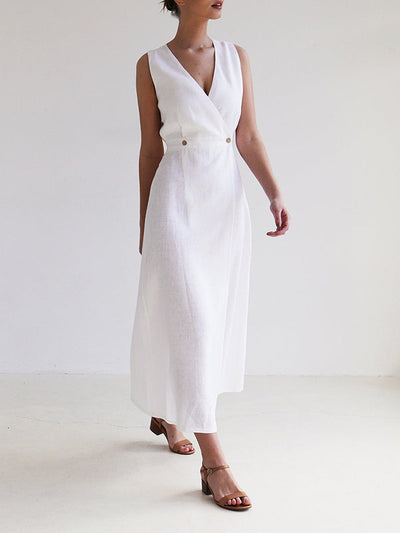 Loose Sleeveless Split-Joint V-Neck Maxi Dresses