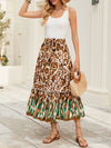 A-Line Loose Drawstring Leopard Split-Joint Skirts Bottoms