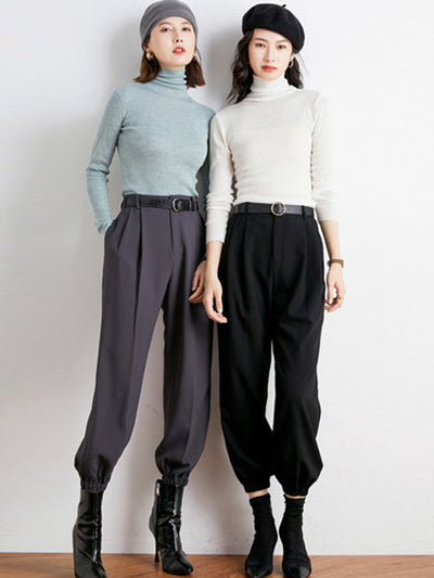 Simple Skinny Long Sleeves Solid Color High-Neck Sweater Tops Pullovers