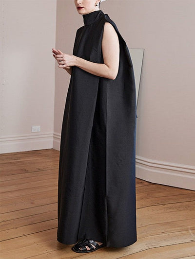 Loose Solid Color High Neck Maxi Dresses