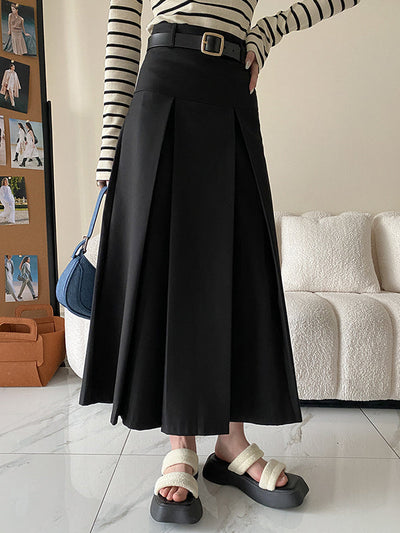 A-Line High Waisted Pleated Solid Color Split-Joint Skirts Bottoms