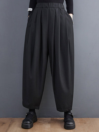 Casual Wide Leg Loose Pleated Solid Color Pants