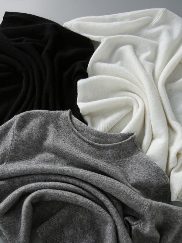 Simple Solid Color Round-Neck Short Sleeves Sweater