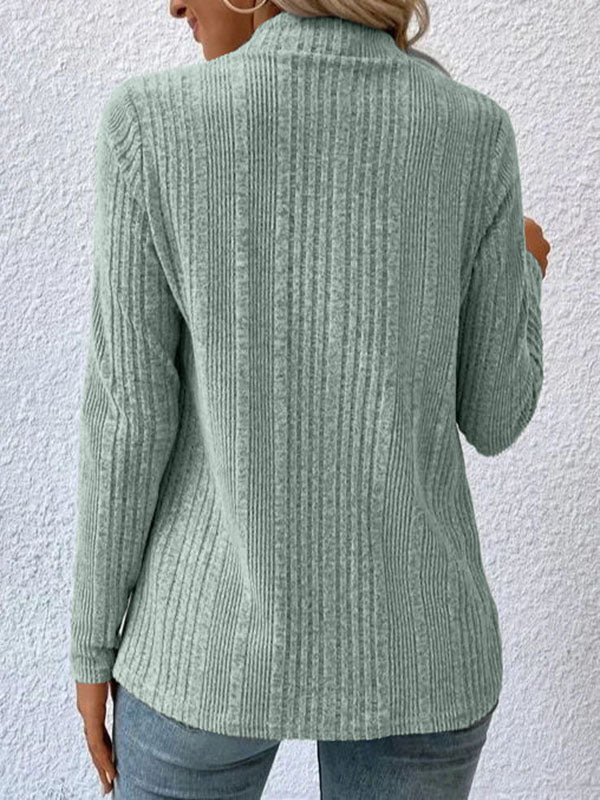 Long Sleeves Loose Solid Color Collarless Cardigan Tops