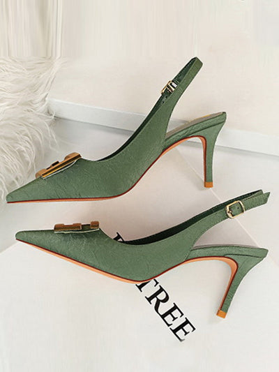 Belt Buckle Pointed-Toe Pumps Sling Shoes