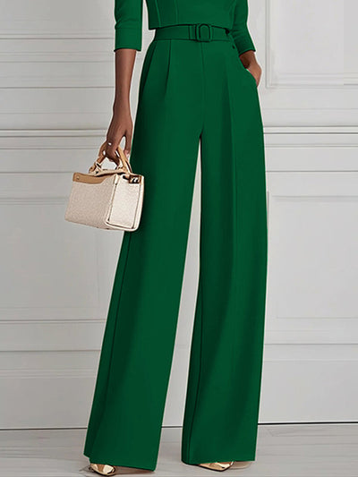 High Waisted Straight Leg Pleated Solid Color Split-Joint Pants Trousers