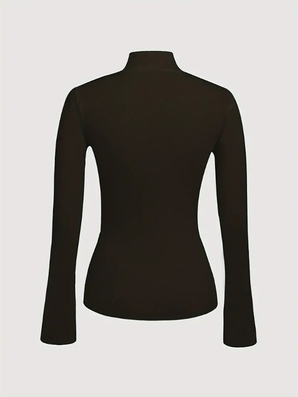 Long Sleeves Asymmetric Split-front Split-Joint V-neck Sweater Tops