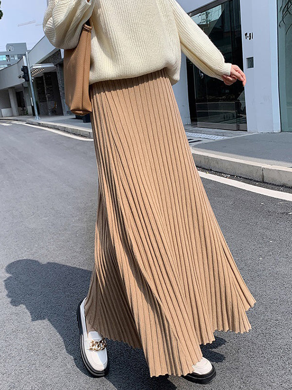 A-Line High Waisted Pleated Solid Color Skirts Bottoms