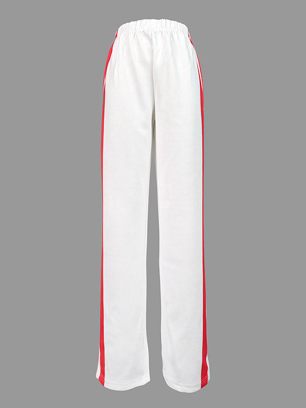 Loose Straight Leg Contrast Color Split-Joint Striped Pants Trousers